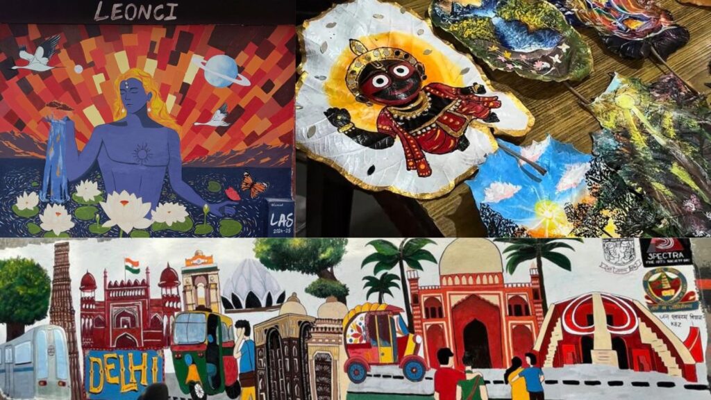 World Art Day: Delhi University’s budding artists celebrate, paint wall murals and use eco-friendly leaf art