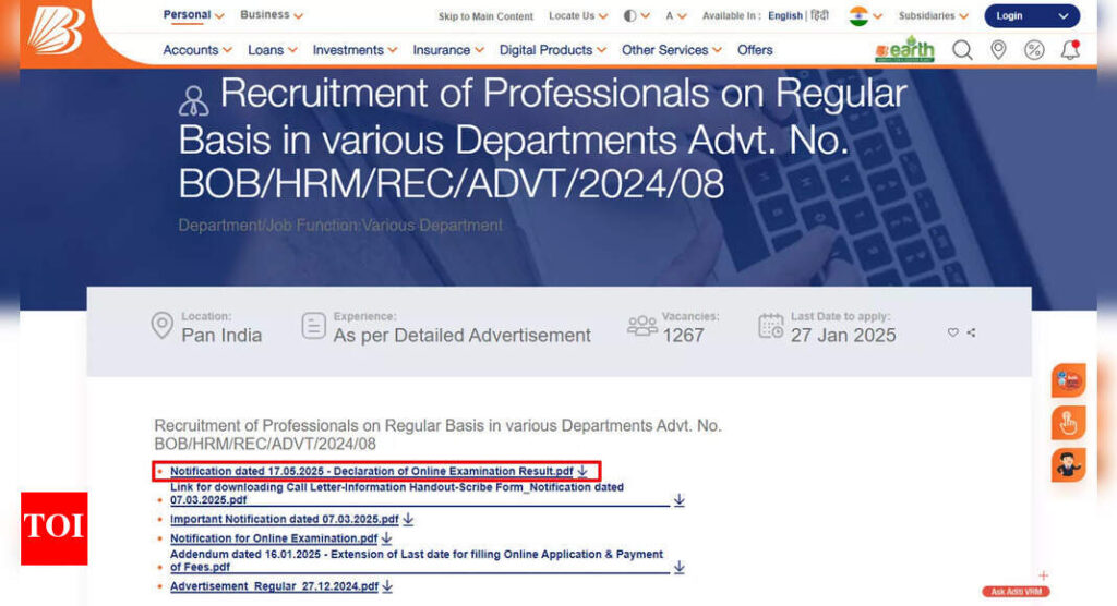 BOB SO result 2025: Candidates shortlisted for interview announced at bankofbaroda.in; download PDF here