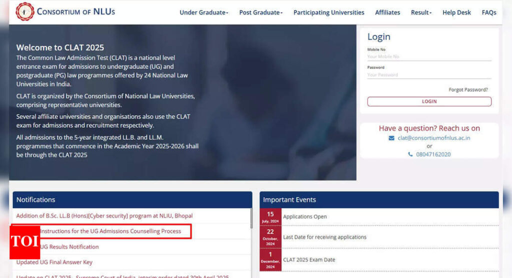 CLAT counselling 2025 registration begins at consortiumofnlus.ac.in, first list on May 26