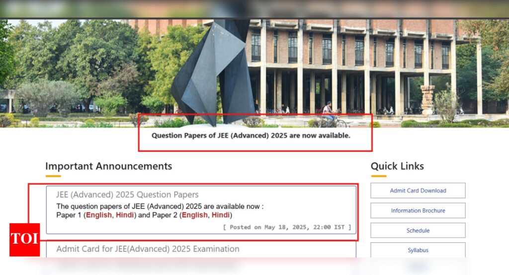 JEE Advanced 2025 question paper 1 and 2 released on official website: Check details here