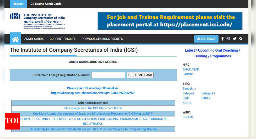 ICSI CS Executive, Professional June 2025 admit card released at icsi.edu; download here