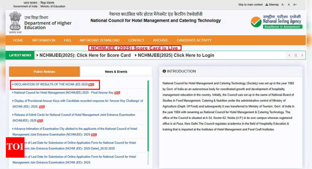 NCHMCT JEE 2025 result declared for 11,068 candidates at exams.nta.ac.in/NCHM