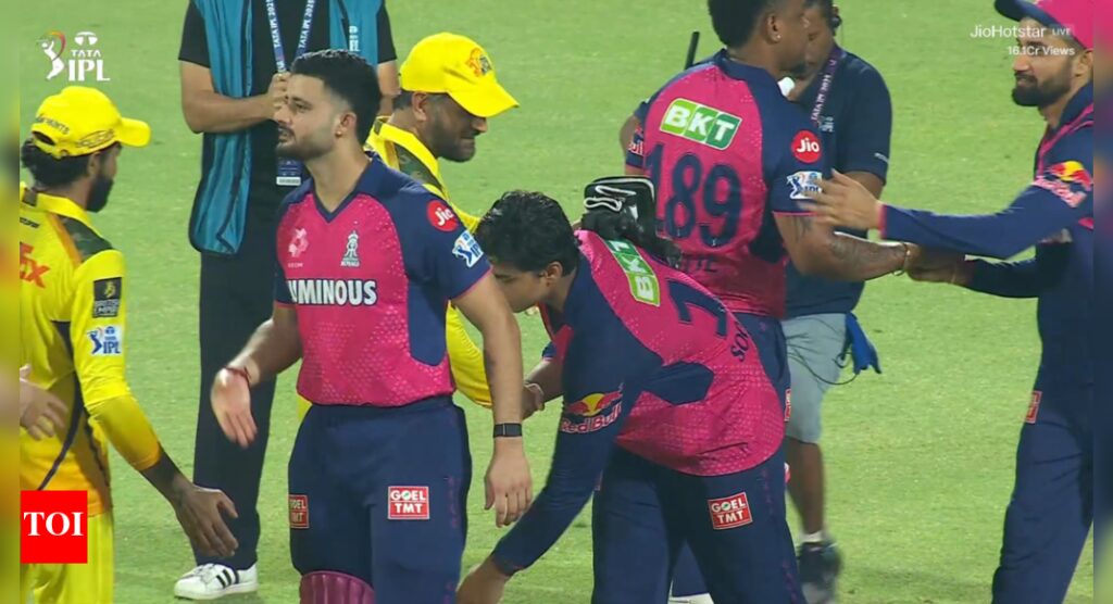 Watch: Vaibhav Suryavanshi touches MS Dhoni’s feet after RR win over CSK | Cricket News