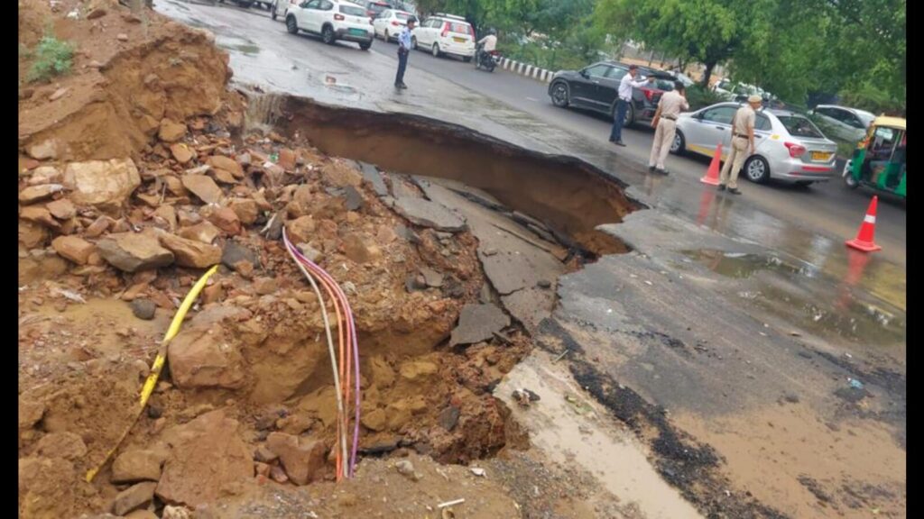 Amid heavy downpour, section of SPR caves in