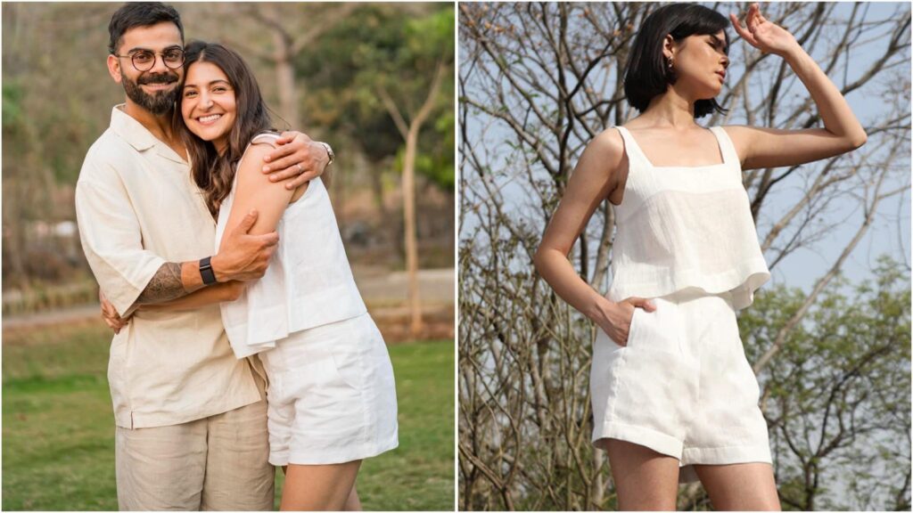 Anushka Sharma glows in simple white cotton co-ord set in cute birthday pic with Virat Kohli: Get her top for under ₹3K | Fashion Trends