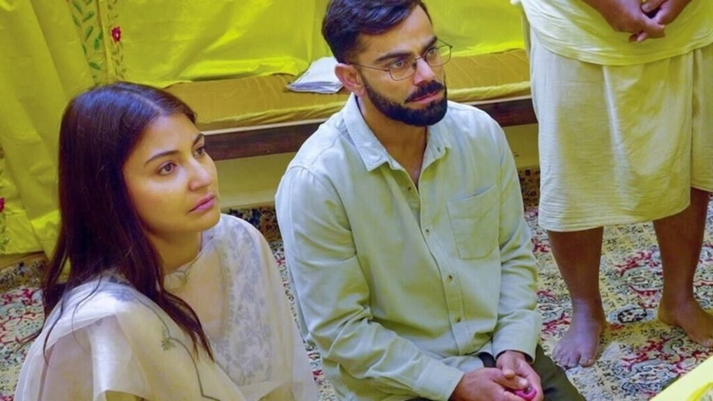 Anushka Sharma with Virat Kohli chooses a simple suit to seek blessings at Vrindavan after his Test retirement. Watch | Fashion Trends