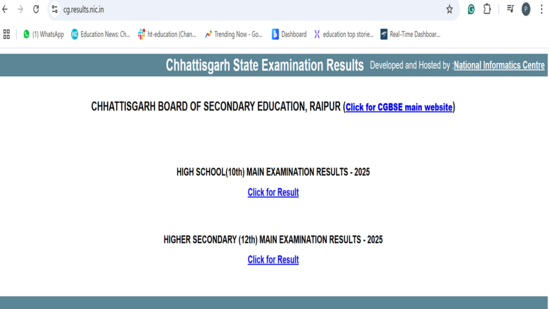 CGBSE Board 10th, 12th Result 2025 Live: Chhattisgarh Class 10, 12 results out at cgbse.nic.in, check pass percentage