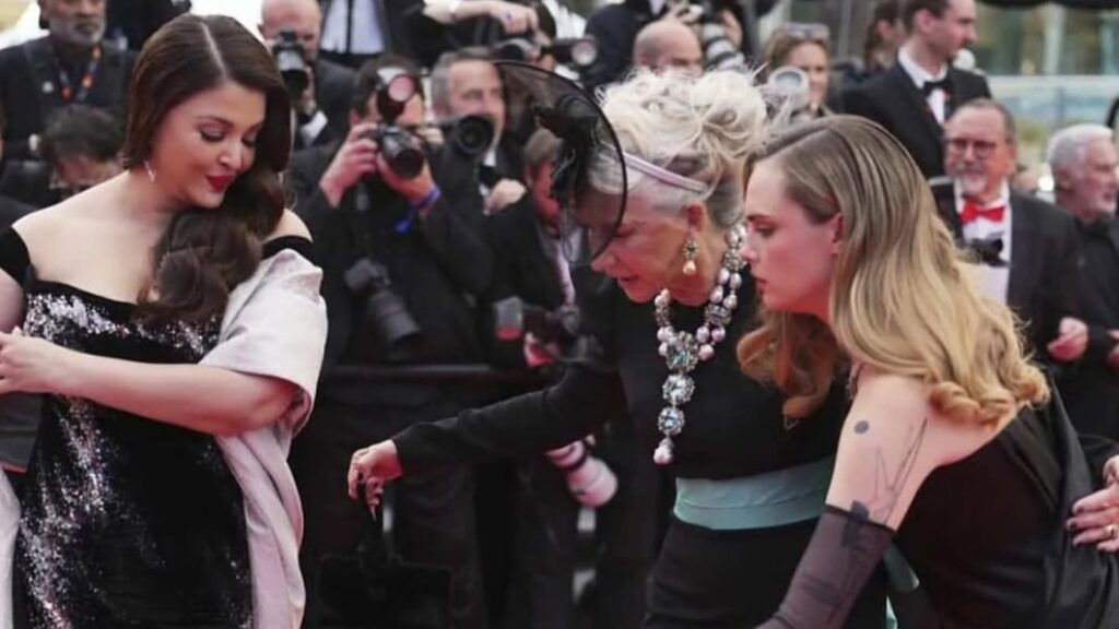 Cannes 2025: Aishwarya Rai deftly avoids wardrobe malfunction on red carpet after Helen Mirren steps on her cape. Watch | Bollywood