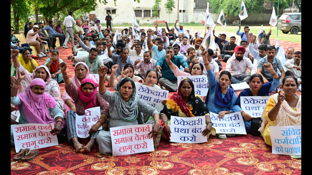 Chandigarh: Contractual employees protest for demands on Labour Day