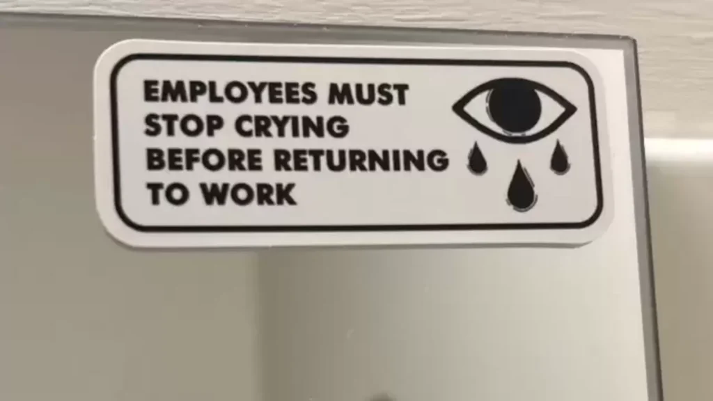 Employee fired for putting ‘stop crying’ sticker in office bathroom: ‘Had approval from HR’ | Trending