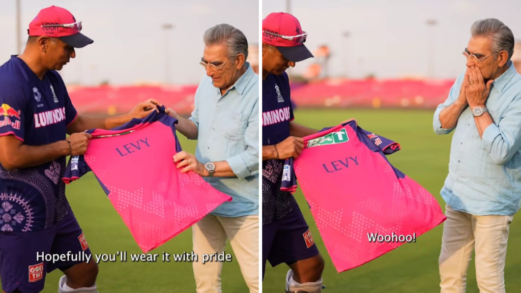 Eugene Levy is overjoyed at Rahul Dravid giving him personalised RR jersey, fans react to Schitt’s Creek x IPL crossover
