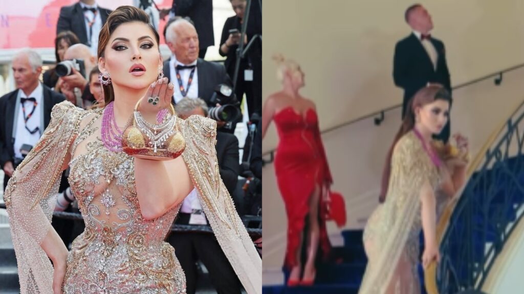 ‘First woman to be her own Godfather’: Urvashi Rautela blocking the stairs at Cannes for pics has fans in splits