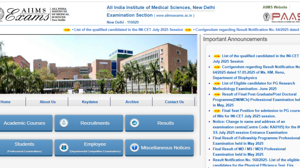 INI CET result 2025 for July session out at aiimsexams.ac.in, direct link