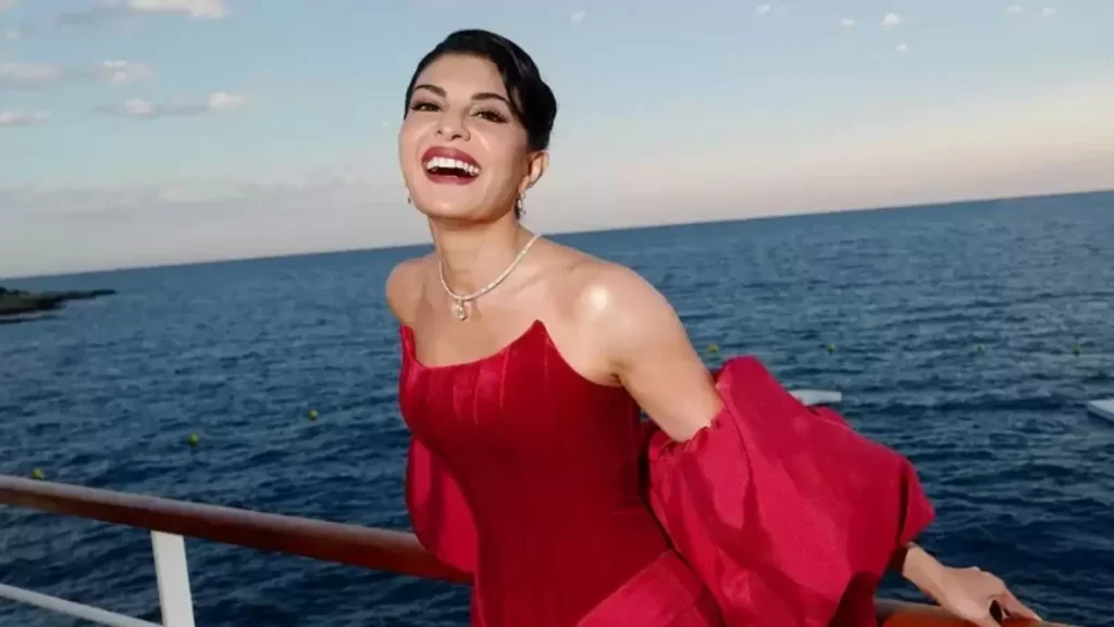 Jacqueline Fernandez paints Cannes Film Festival red in a gorgeous gown and a blinding diamond necklace. Pics | Fashion Trends