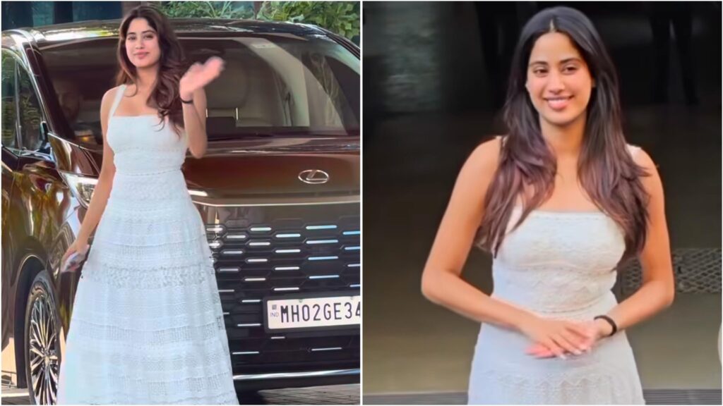 Janhvi Kapoor repeats her simple white birthday dress with no makeup for a casual work look. Can you guess the price? | Fashion Trends