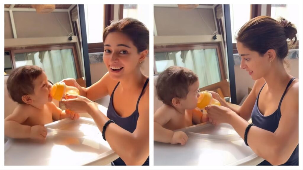 Maasi Ananya Panday struggles to feed her nephew River with a sippy cup, cute moment wins over fans. Watch | Bollywood