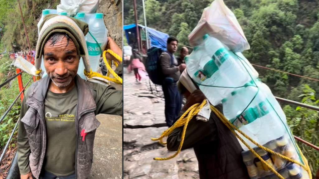 Man trekking to Kedarnath with 40kg load to earn daily wage captures hearts online | Trending