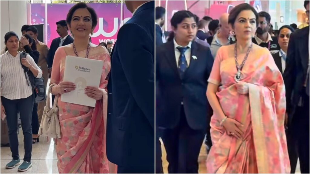 Nita Ambani is dripping in diamonds and grace at WAVES 2025; rocks gorgeous pastel silk saree, opulent jewels. Watch | Fashion Trends