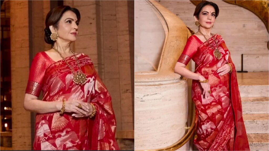 Nita Ambani redefines ‘draped to perfection’ in elegant sindoori red saree and heirloom-worthy gold jewellery. See pics | Fashion Trends