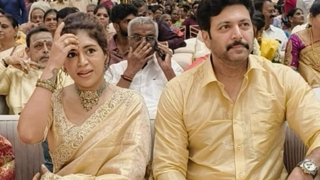 Ravi Mohan, Kenishaa Francis twin in gold as they attend wedding together, reignite dating rumours. Watch