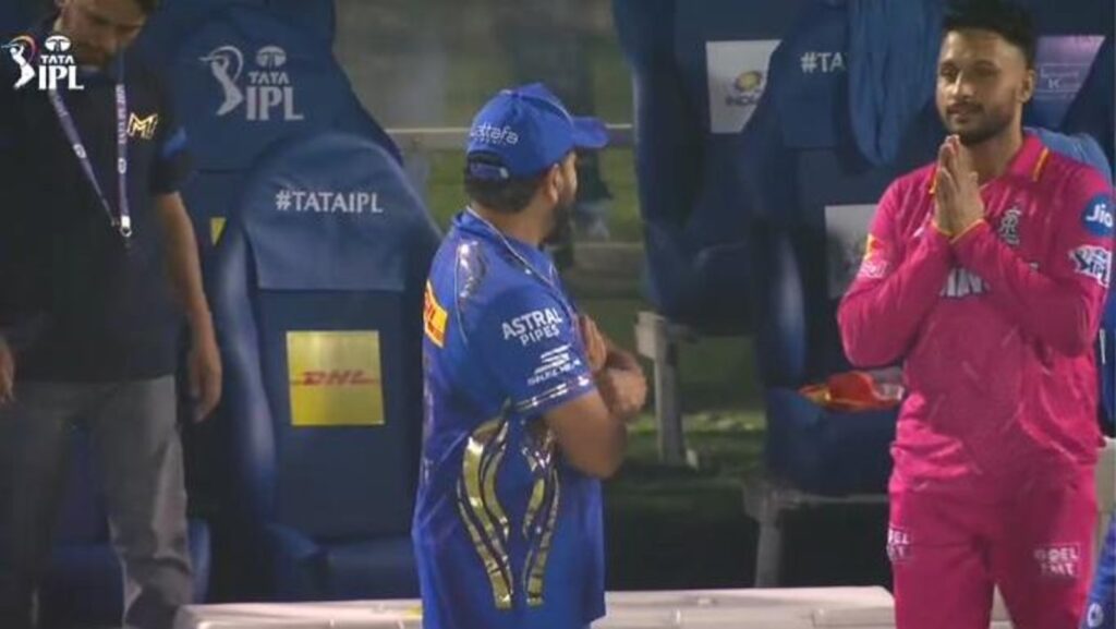 Rohit Sharma points to wife Ritika after RR pacer Akash Madhwal folds hands, makes him sign jersey post MI’s win