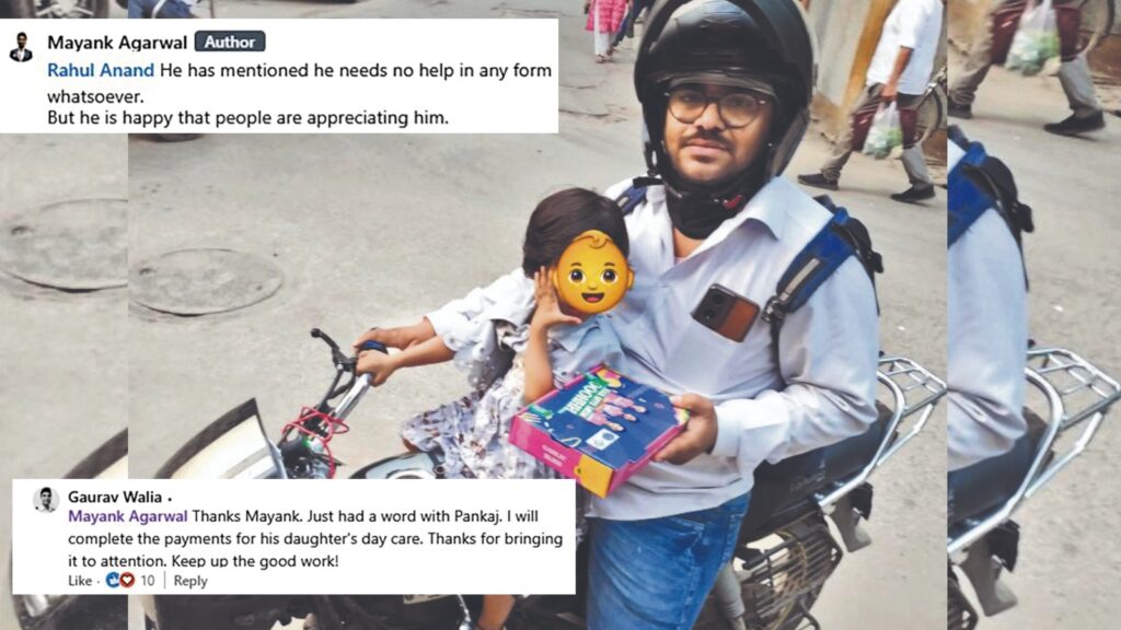 Viral Swiggy agent who made deliveries with two-year-old daughter refuses financial help; LinkedIn user shares update